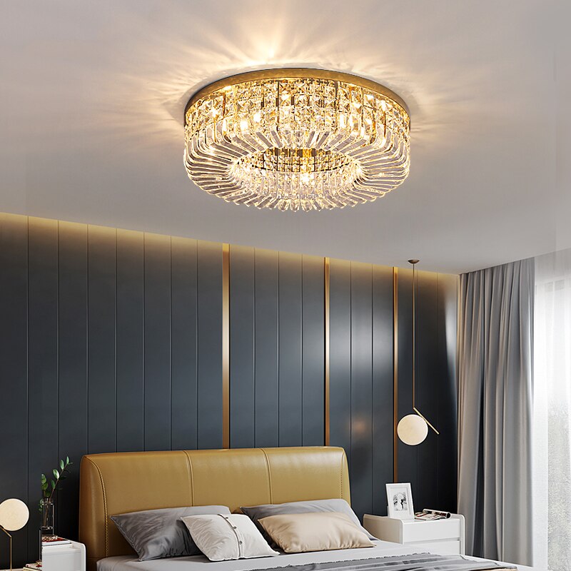 Candelabro LED para sala de estar candelabros Led de cristal modernos iluminación lámpara de araña Led dorada decoración para sala de estar suspensión Lumina