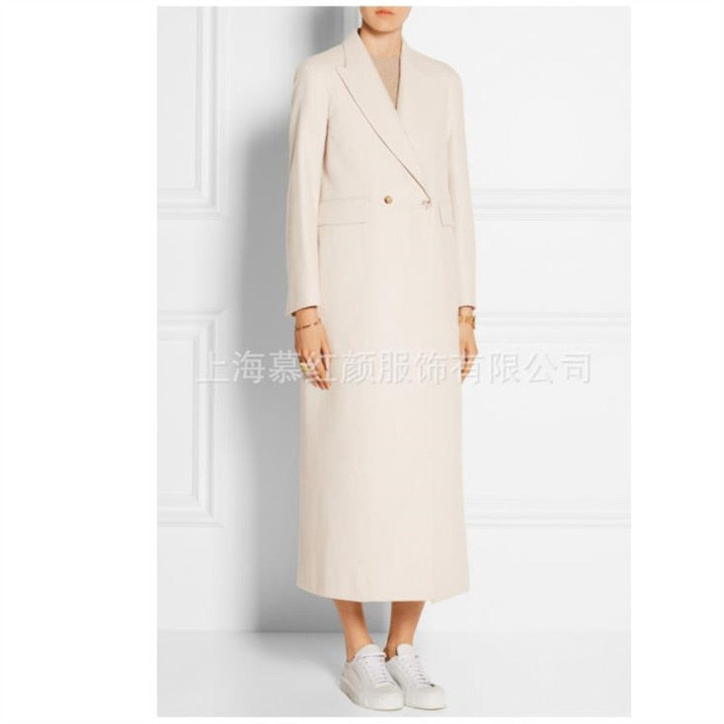Abrigo de invierno de lana para mujer, novedad de 2022, chaqueta elegante Vintage de Cachemira con doble botonadura, prendas de vestir exteriores de moda, abrigo blanco x-largo para mujer