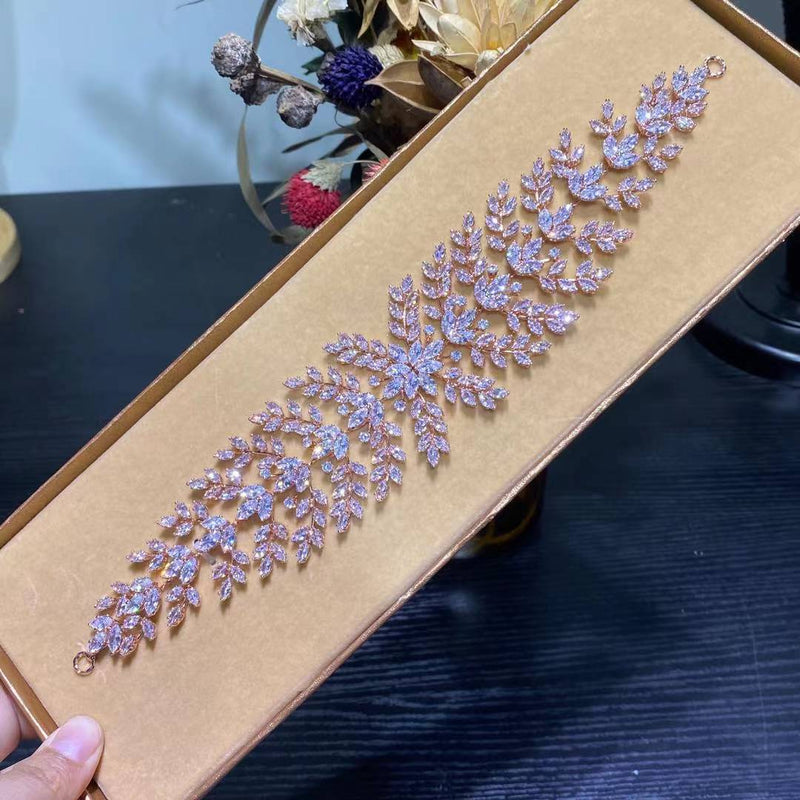 ASNORA Wedding 3A Cubic Zirconia Soft Headband Green Hair Accessories High Quality CZ Bridal Tiara Crown Jewelry For Women