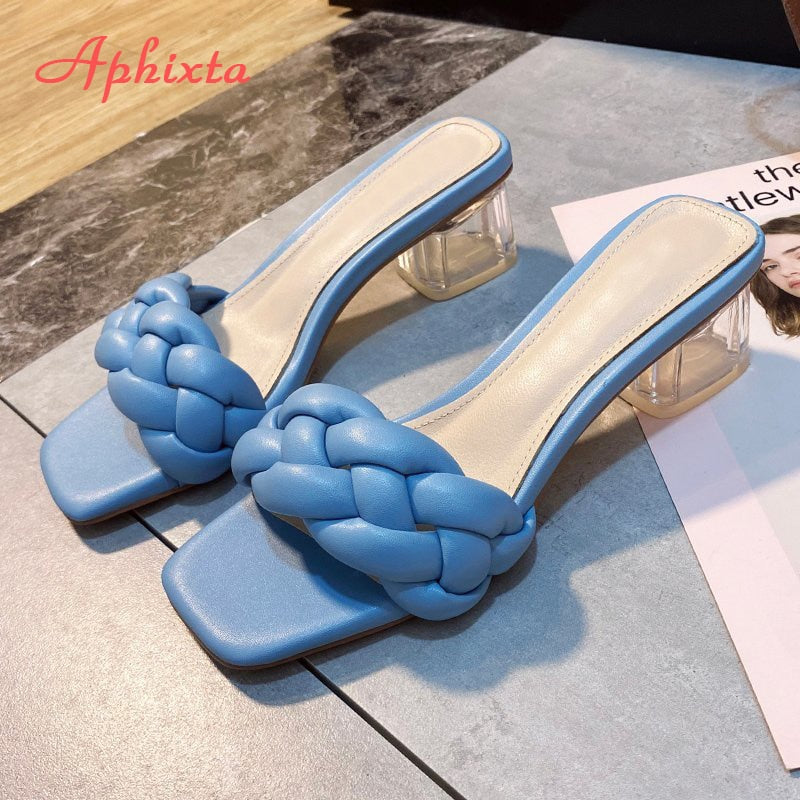 Aphixta 5cm Square Heels Slides Women Rope Lattice Peep Toe Women Outside Sippers Shoes Mujer Elegant Shoes