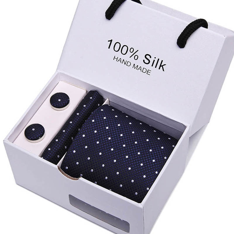 Gift box Packing  Brand Luxury Necktie Pocket Square Wedding Mens Neck TIes Silk Tie Set  Cufflinks Handkerchief