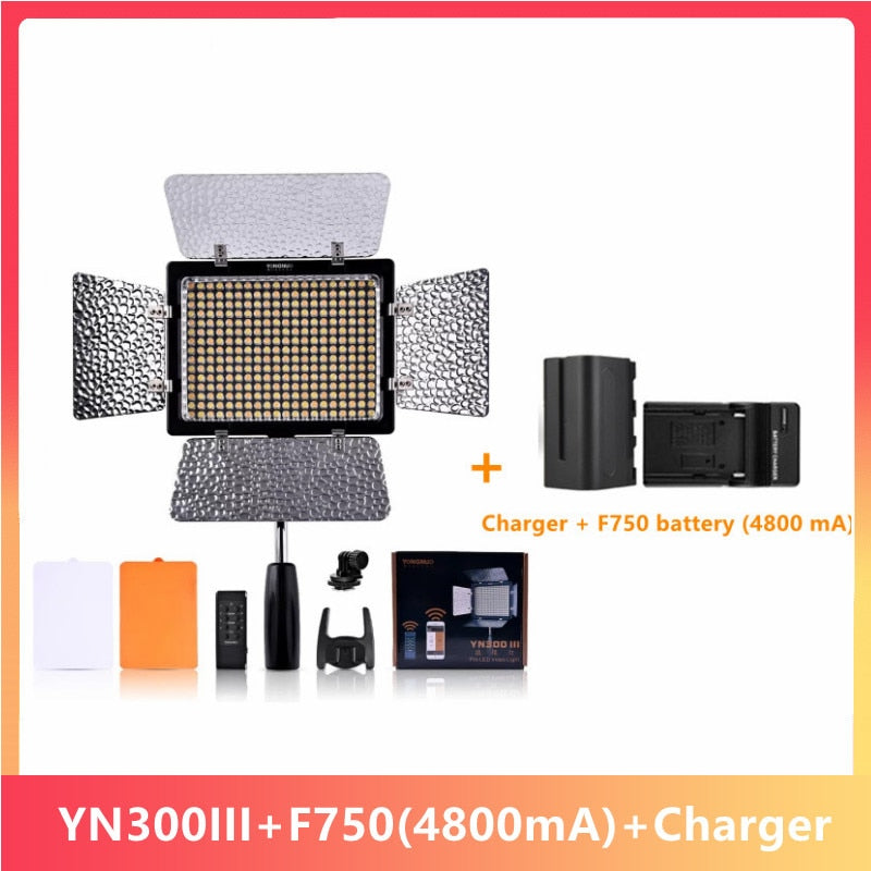 YONGNUO YN300 III YN-300 lIl 3200k-5500K CRI95 Cámara Foto LED Luz de video Luces de fotografía con NP-F550 Batería y cargador