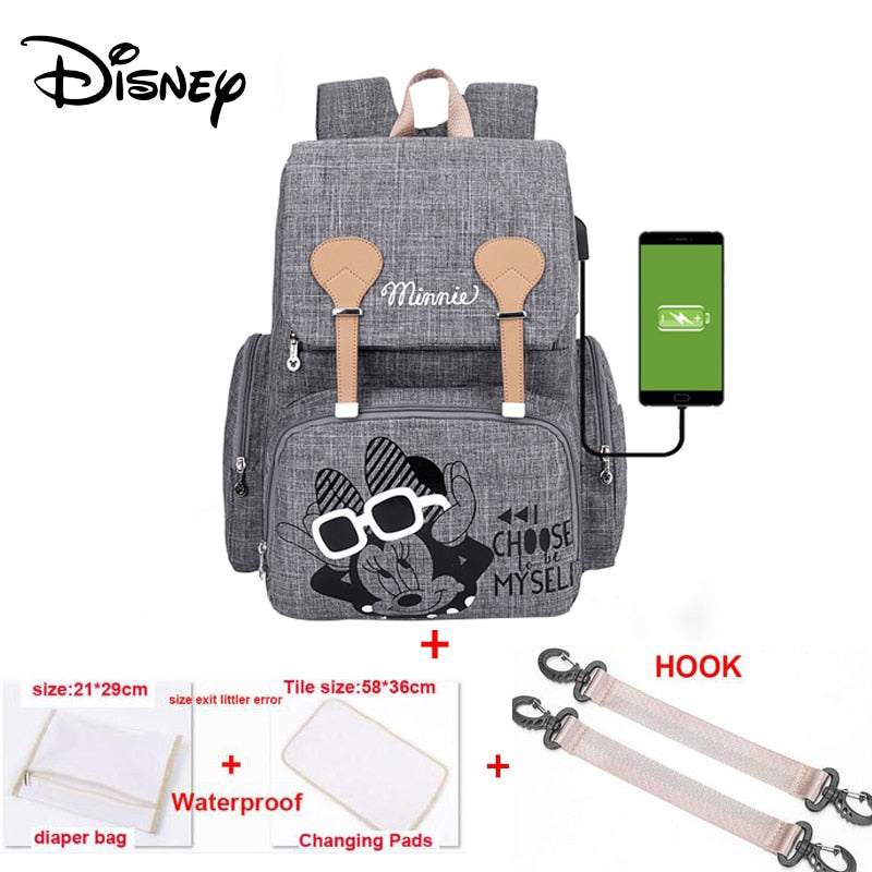 Disney Mama Wickeltasche Mutterschaft Wickeltasche für Babypflege Reiserucksack Designer Mickey Minnie Pink und Grau Handtaschen