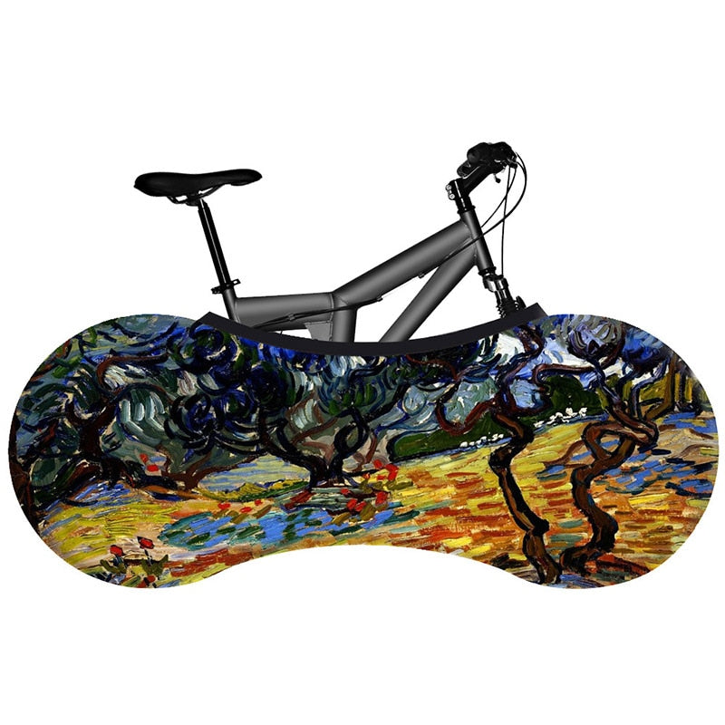HSSEE oil painting series bicycle cover high quality elastic fabric road bike indoor dust cover new technology does not fade