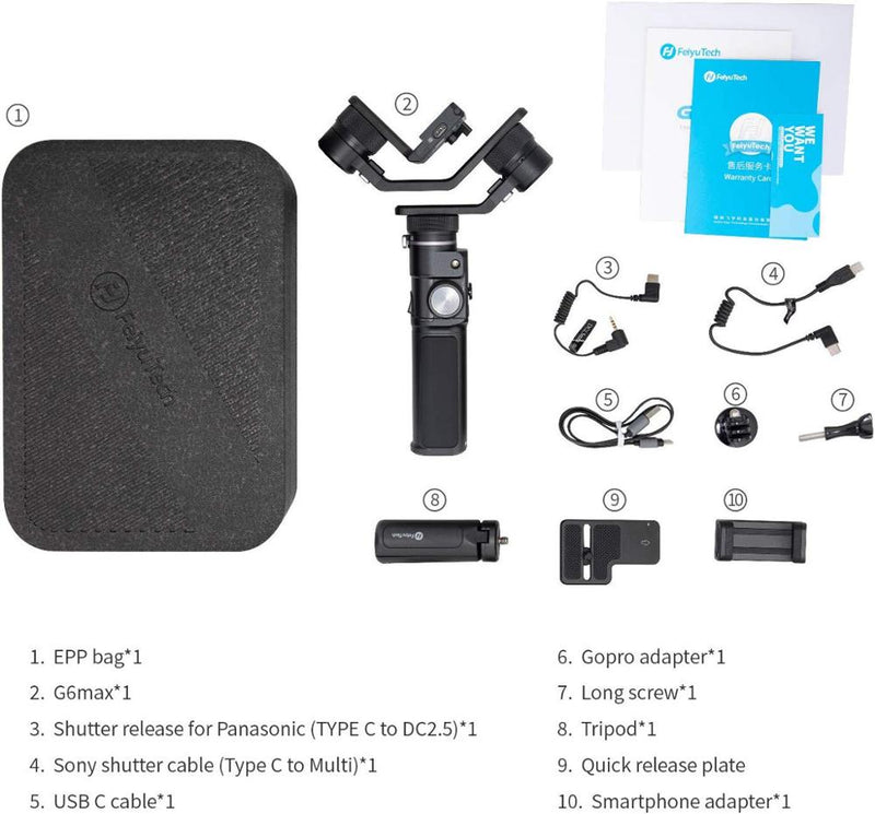 FeiyuTech Offizieller G6 Max 3-Achsen-Gimbal-Stabilisator für die spiegellose Taschen-Action-Kamera Sony ZV1 Canon GoPro 8
