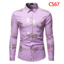 Herren Gold Rose Blumendruck Hemden Marke Floral Steampunk Chemise Weiß Langarm Hochzeit Party Bronzing Camisa Masculina