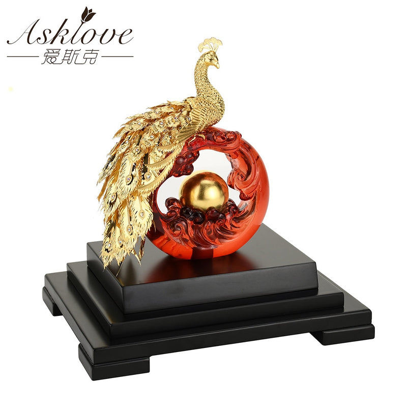 Asklove Gold Phoenix Ornament 3D pavo real estatua 24K hoja de oro decoración miniatura figuritas escritorio artesanías decoración del hogar regalos