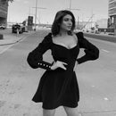 Fitshinling Vintage Gothic Samtkleid Damen Dunkel A Line Knöpfe Winter Grunge Schlank Vestidos Langarm Schwarz Punk Kleider Neu