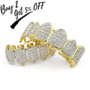 TOPGRILLZ Hip Hop GRILLZ Iced Out AAA Zircon Fang Mouth Teeth Grillz Caps Top &amp; Bottom Grill Set Men Women Vampire Grills