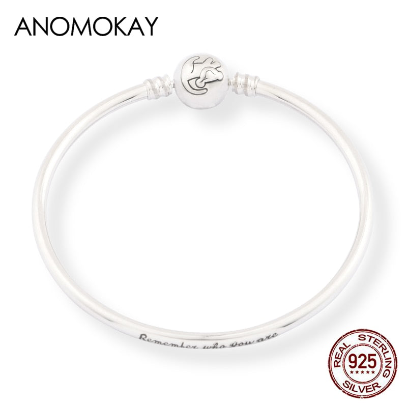 Anomokay New 100% 925 Sterling Silver Cute Little Lion Bangles Bracelets for Children Fashion Birthday Gift S925 Silver Jewelry