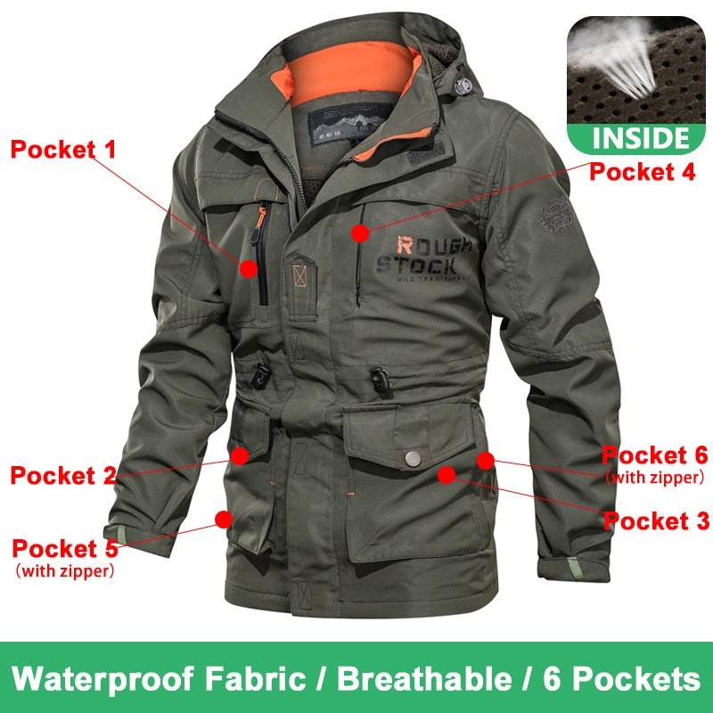 Primavera Hombres Chaquetas tácticas militares Multi-bolsillos Impermeable Casual Cazadora para hombre Abrigo al aire libre con capucha