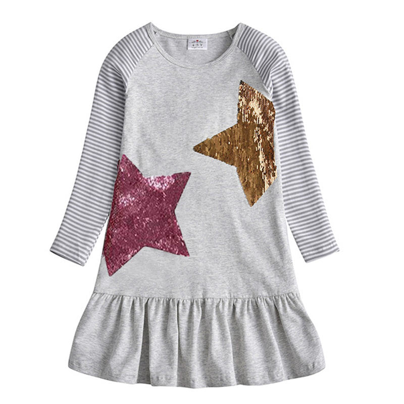 DXTON Winter Kinder Kleider Für Mädchen Fliegen Ärmel Einhorn Kinder Kleid Stern Streifen Kleinkind Baumwolle Kleidung Kausal Mädchen Kleid