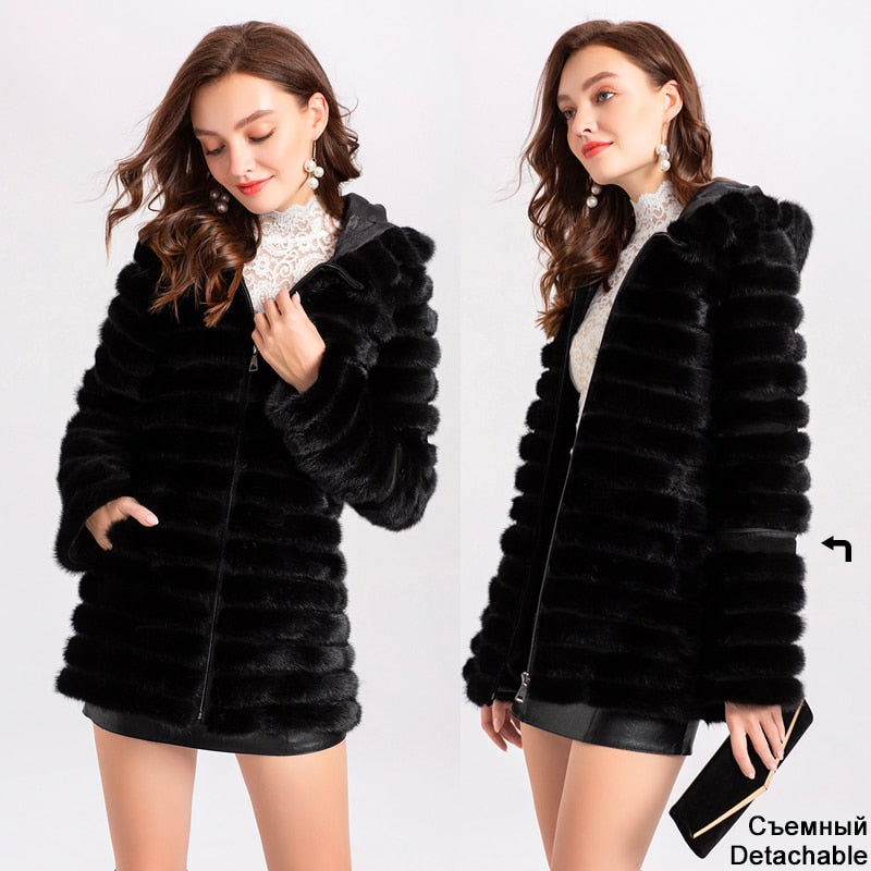 Natural Mink Coats Women Winter Real Fur Mink Jacket Female Genuine Fur Coat Hooded Black Fashion Luxury Clothes Ladies 2022 New