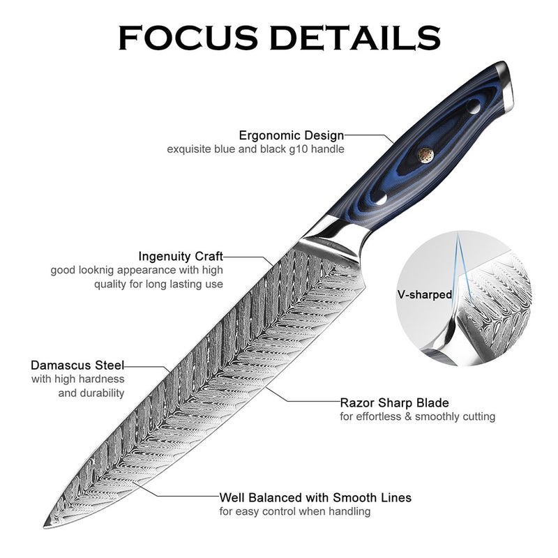 XITUO Hochwertiges 8-Zoll-Damaskus-Kochmesser AUS10-Edelstahl-Küchenmesser, japanisches Santoku-Hackmesser, Fleischmesser