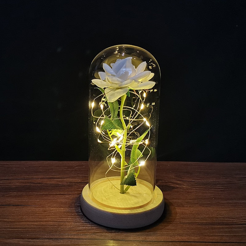 LED Enchanted Galaxy Rose Eternal 24K Gold Foil Flower con cadena de luces en cúpula para decoración del hogar Navidad regalo del Día de San Valentín