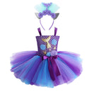 Kinder Mädchen Meerjungfrau Prinzessin Kleid Ärmelloses Mesh Tutu 3D Blume Haarband Set Kinder Halloween Thema Party Cosplay Kostüm