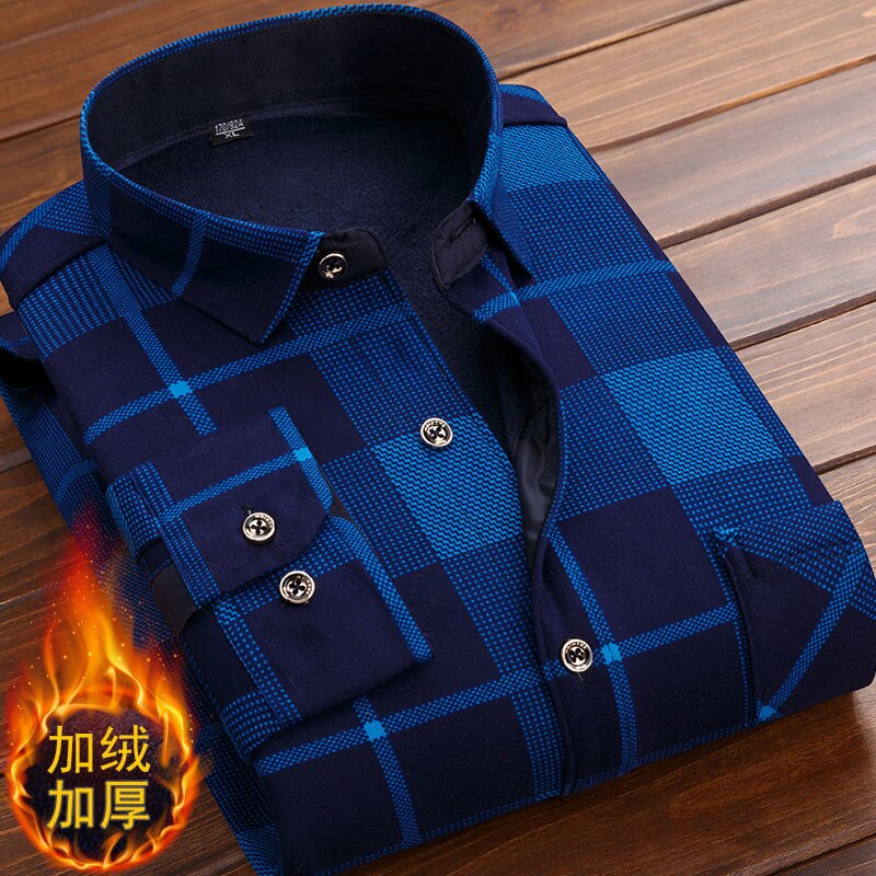 Camisa Formal para hombre 2020 de manga larga de lana a cuadros cálidos camisa de cuello a cuadros de gran tamaño ropa de terciopelo de invierno camisa a cuadros cálida 5XL