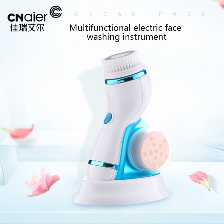 4 in 1 Electric Facial Cleansing Brush Skin Scrubber Deep Face Cleaning Peeling Machine Pore Cleaner Roller Massager