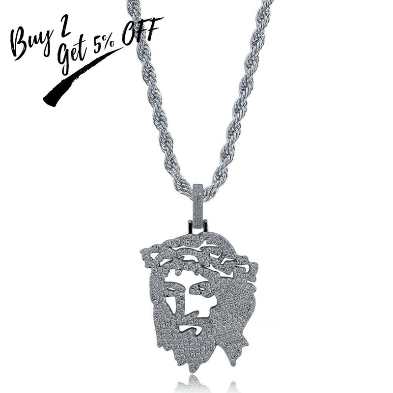 TOPGRILLZ Solid Back Iced Out Jesus Christus Kopf Gesicht Anhänger Halsketten Hip Hop Gold Silber Farbe Kette für Männer Frauen Schmuck