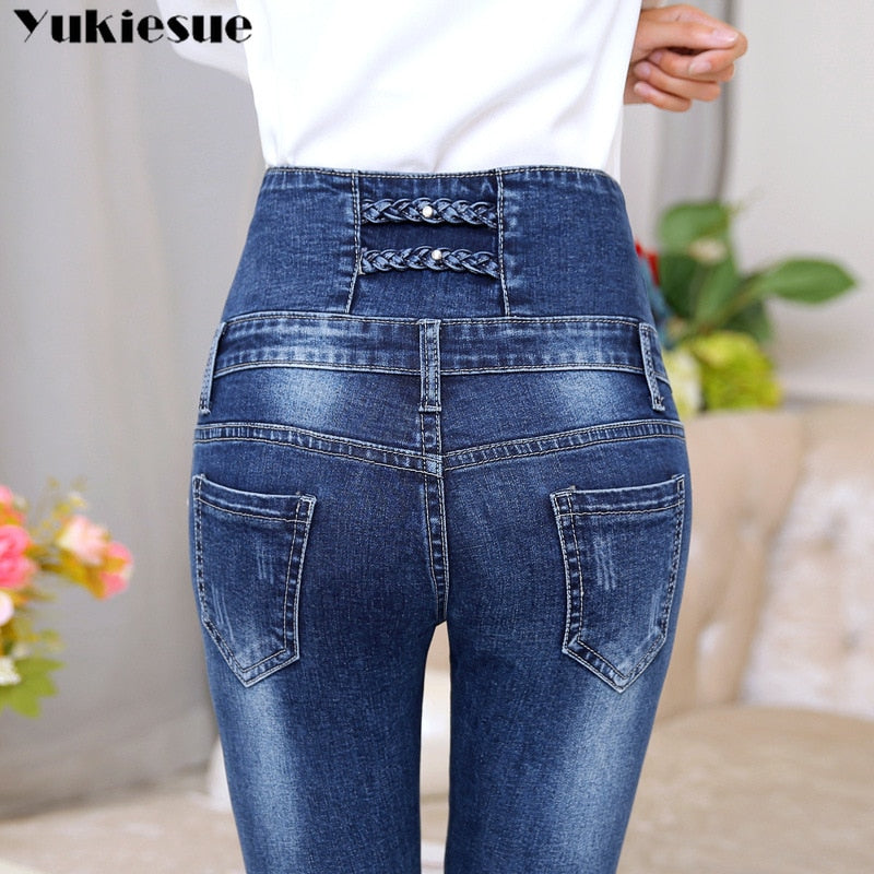 2022 autumn high waist winter warm thick ladies jeans woman button fly legging pencil pants jeans clothes stretch women jeans