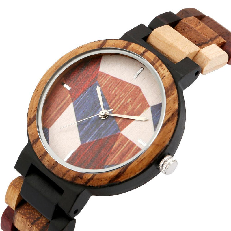 Unique Irregular Geometry Splicing Pattern Wood Watch Men's Clock Adjustable Mixed Color Wooden Retro Wristwatch Relojes Hombre