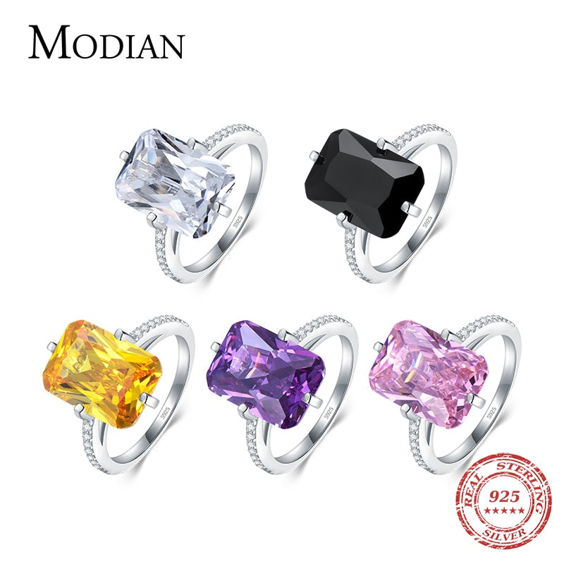 Modian 100% 925 Sterling Silver Rectangle 5A Clear Zircon Luxury Rings Anniversary Engagement Jewelry For Women Fashion Rings