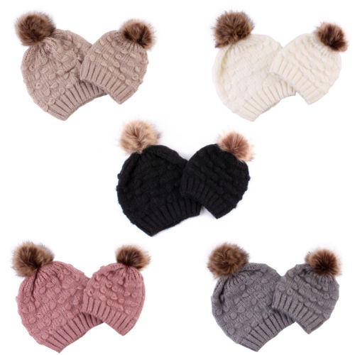 lioraitiin Mom Kid Beanie Hat Cap Knitted Hat Newborn Baby Knit Soild Cotton Blend Cap