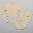 Traje de Yoga sin costuras, conjunto deportivo, ropa de gimnasio, Fitness para mujer, Top corto de manga larga, mallas de cintura alta, conjunto de entrenamiento acanalado, chándales