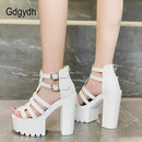 Gdgydh Open Toe Platform Sandals Women Chunky Heel Gladiator Shoes T-tied Thick Waterproof Nightclub Party High Heels Drop Ship