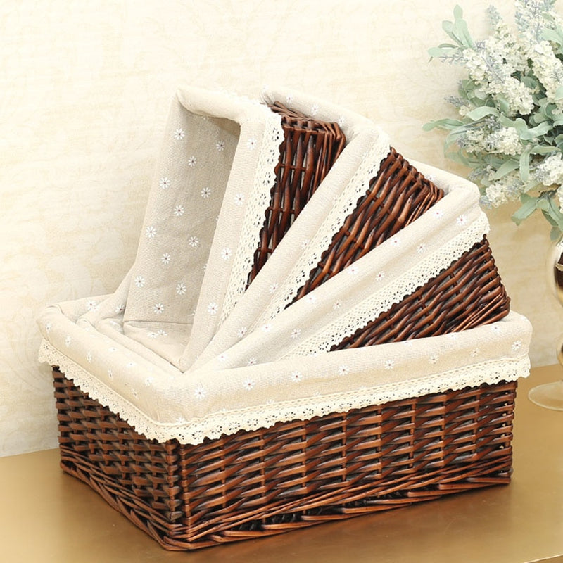 4 Sizes Handmade Rattan Storage Baskets Household Items Snacks Fruit Debris Laundry Finishing Willow Storage Basket