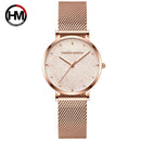 Relojes de mujer, nuevas estrellas Flash, acero inoxidable, malla de oro rosa, relojes de pulsera impermeables de cuarzo simples e informales únicos, gran oferta