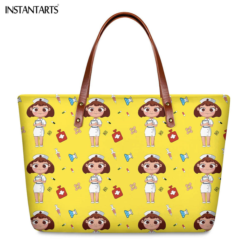 Bolsos de trabajo informales con estampado de enfermera de dibujos animados instantáneos para mujer, bolso de mano de gran capacidad, bolso de hombro de viaje a la moda paramédico de Hospital