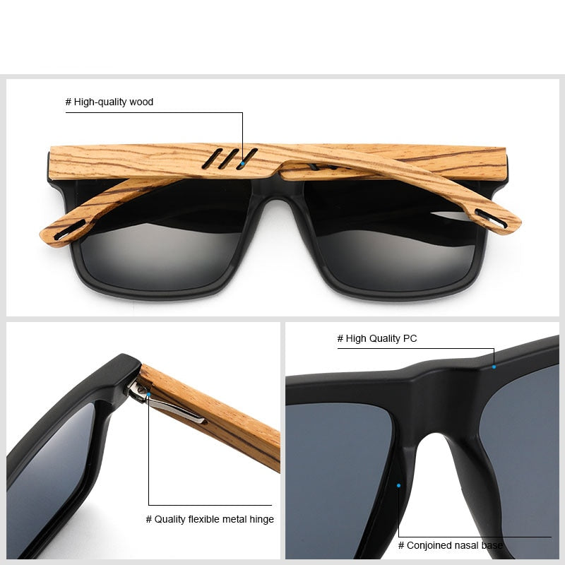 Ravenisa Zebra Wood Square Sonnenbrille Polarisierte Sonnenbrille Herren Markendesigner Holzbrillengestelle Oculos De Sol Feminino