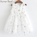 Humor Bär Sommer neue ärmellose süße Mädchen Kleid Kleinkind Kind Prinzessin Party Kleid Druck zurück Schleife Baby Kinderkleidung