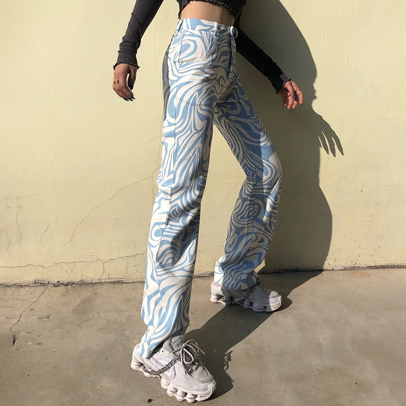 IAMSURE Zebra Print Trousers Women Streetwear Cool Mid-Waisted Autumn Spring Wide Leg Pants  Korean Casual Korean Style Fashion