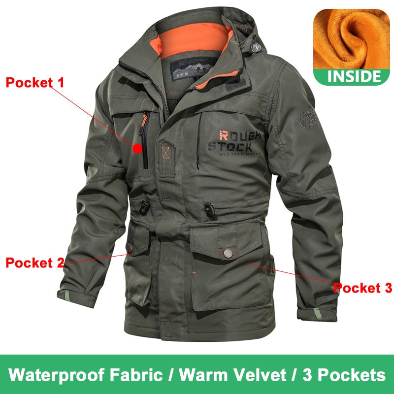 Primavera Hombres Chaquetas tácticas militares Multi-bolsillos Impermeable Casual Cazadora para hombre Abrigo al aire libre con capucha