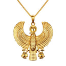 Egyptian Horus Bird Falcon Holding Ankh Men Necklaces Pendant Gold Color Steel Hiphop Jewelry  24"Chain