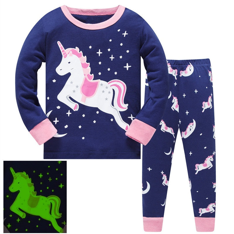 Conjunto de pijamas de unicornio para niñas, traje dulce de primavera y otoño para niños, ropa de dormir Infantil de dibujos animados para niños