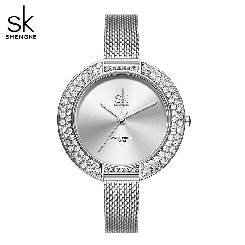 Shengke, reloj de lujo para mujer, reloj de pulsera con esfera de diamante, reloj de pulsera para niña, reloj elegante de cuarzo para mujer, reloj de vestir para mujer, reloj de marca