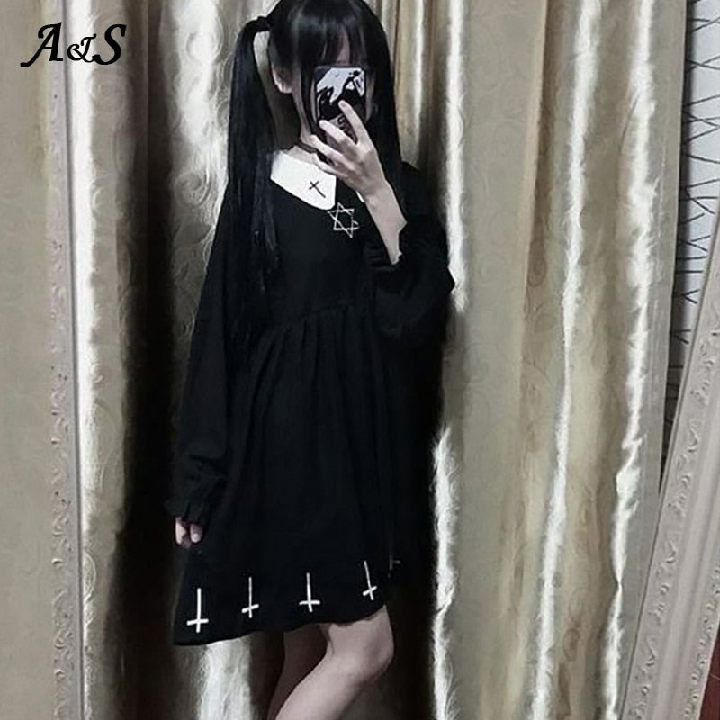 Gothic Lolita Kleid Harajuku Mode Kreuz Cosplay Weibliches Kleid Japanische Weiche Schwester Stil Stern Tüll Kleid Nettes Mädchen Streetwear