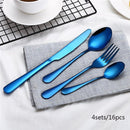 2018 Großhandel 4 Teile / satz Schwarz Besteck Set Box Verpackung Edelstahl Western Messer Besteck Küche Geschirr Geschirr Set