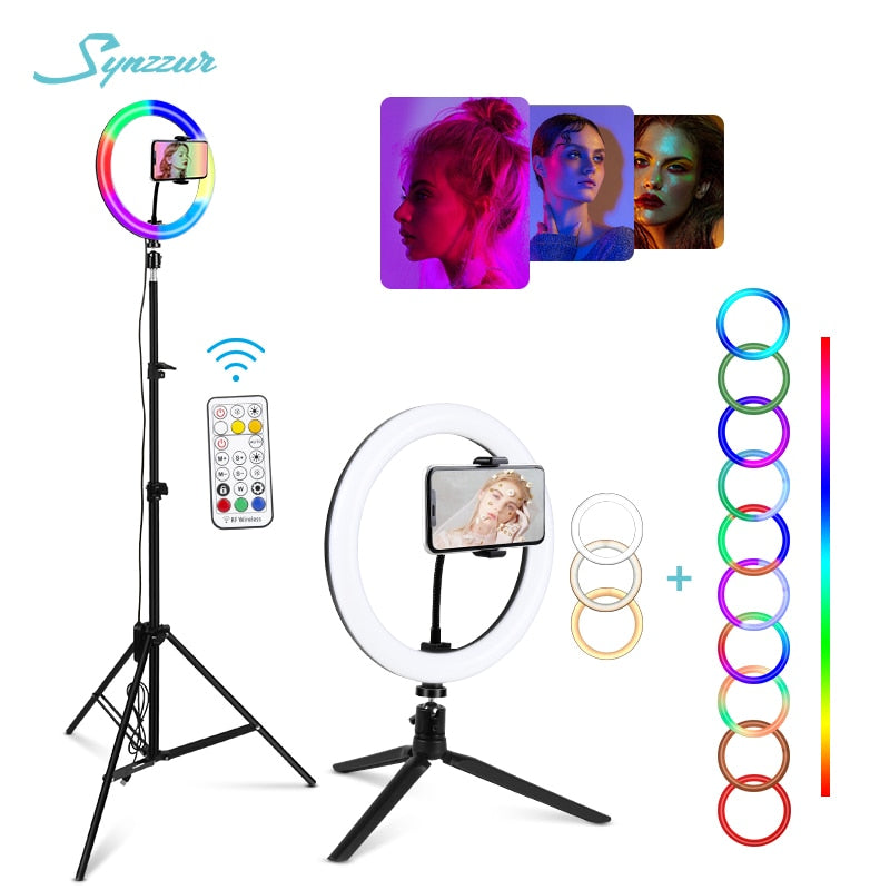 RGB Led Ring Light With Stand colorful Lighting 29 Colorlight,3 Normal Modes Dimmable Selfie 10inch Ring Light For Youtube Video