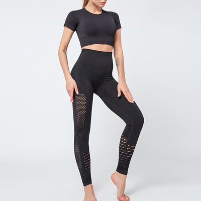 Conjunto de Yoga sin costuras para mujer, ropa de Fitness, conjunto de gimnasio de 2 piezas, Top corto, Leggings, conjunto deportivo para mujer, ropa de entrenamiento