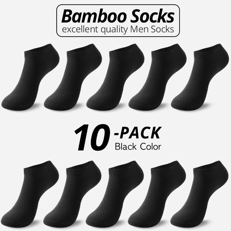 10 pares de calcetines de fibra de bambú para hombre, calcetines tobilleros cortos de negocios negros para hombre, calcetines transpirables de verano para hombre, zapatos de vestir, talla de ropa 38-44