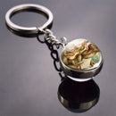 LLavero de animales, gato, perro, oso, pavo real, conejo, ardilla, Fénix, llavero con colgante de bola de cristal de doble cara