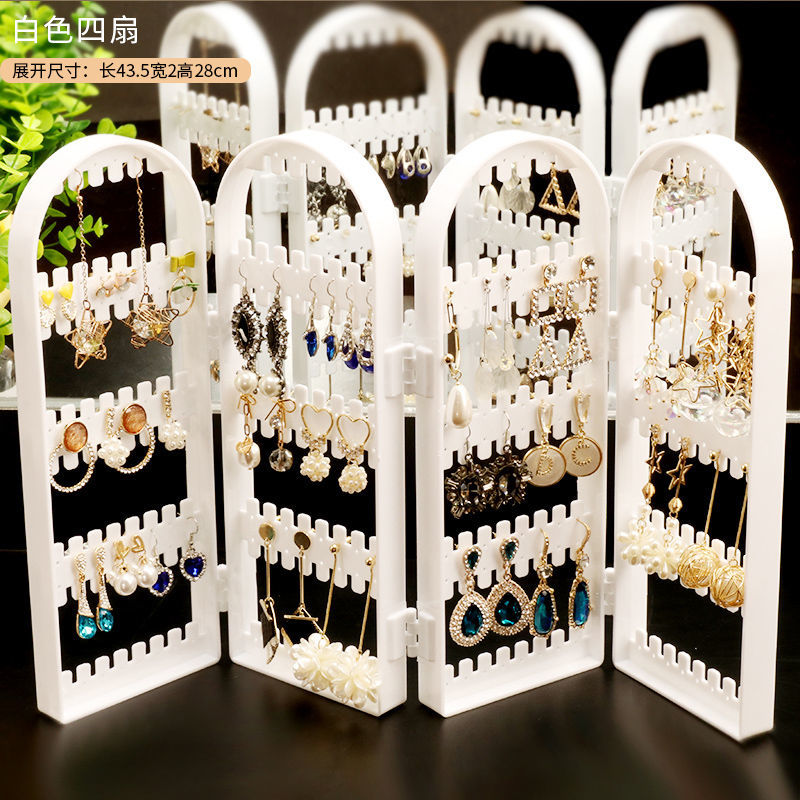 Caja de almacenamiento de joyas, soporte de exhibición para pendientes, organizador de collares y pulseras, caja de plástico portátil plegable, 4 puertas, 240 agujeros grandes