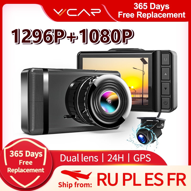 Cámara DVR para coche VVCAR F3 Full HD 1296P Speed ​​N GPS Dashcam Video Recorder trasera AHD 1080P Dash Cam registrador