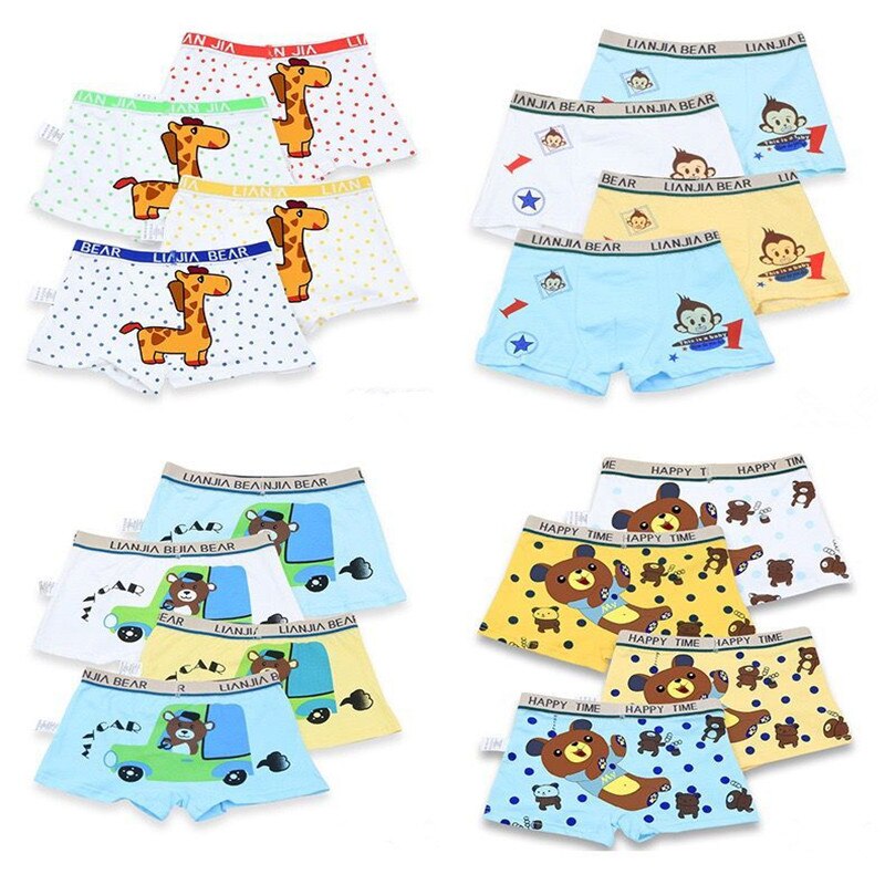 12 unids/lote de ropa interior de algodón para niños/bóxer de bebé de dibujos animados bonitos/calzoncillos cortos para niños de 2 a 10 años