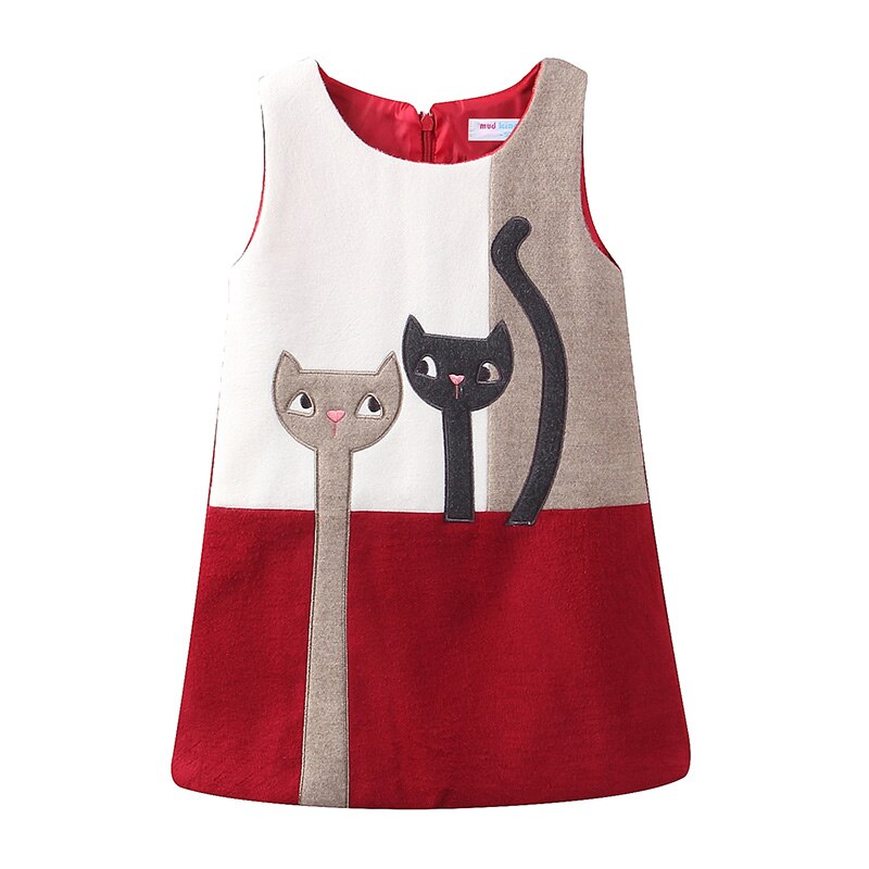 Mudkingdom Vestidos para niñas pequeñas Sin mangas Lana Gatos lindos Conejito Dibujos animados A-Lined para niños Vestido Niñas Ropa Otoño Invierno