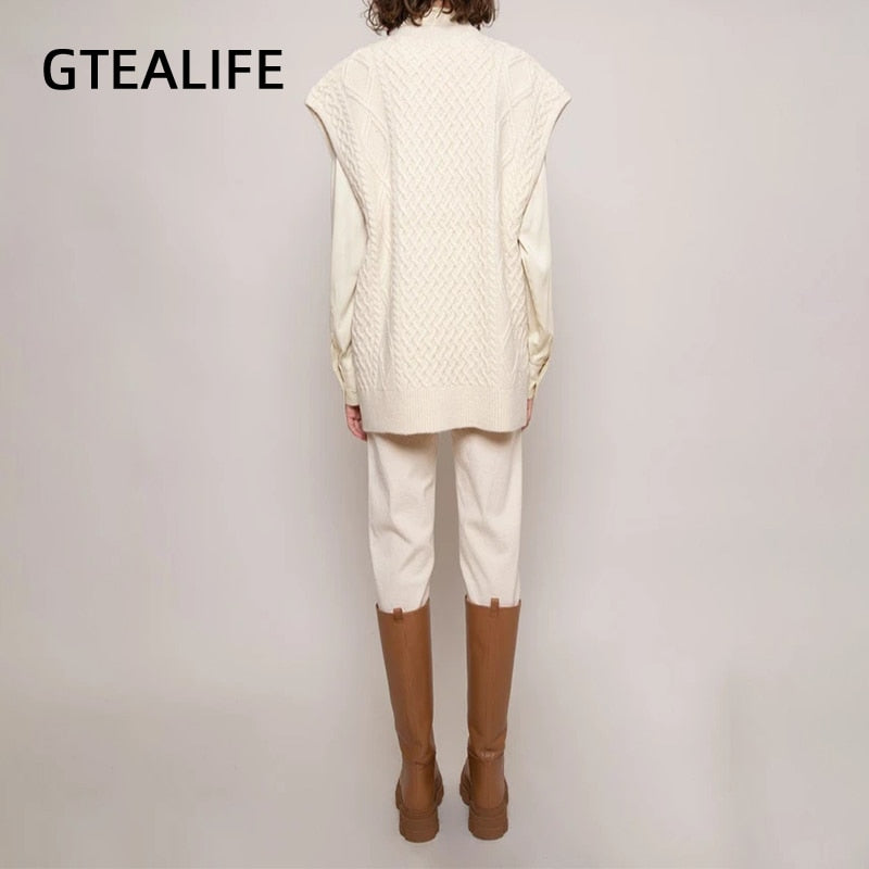 Gtealife, chaleco para mujer, suéter de punto con cuello en V de estilo combinable con todo, suéter de ocio para estudiantes sin mangas, chaleco Vintage para mujer